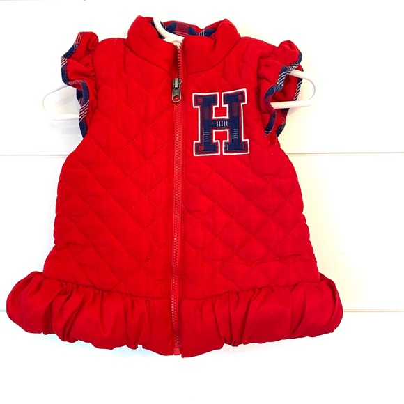 Tommy Hilfiger Red Quilted Kids Vest with Ruffle (18 months) - Picture 1 of 6